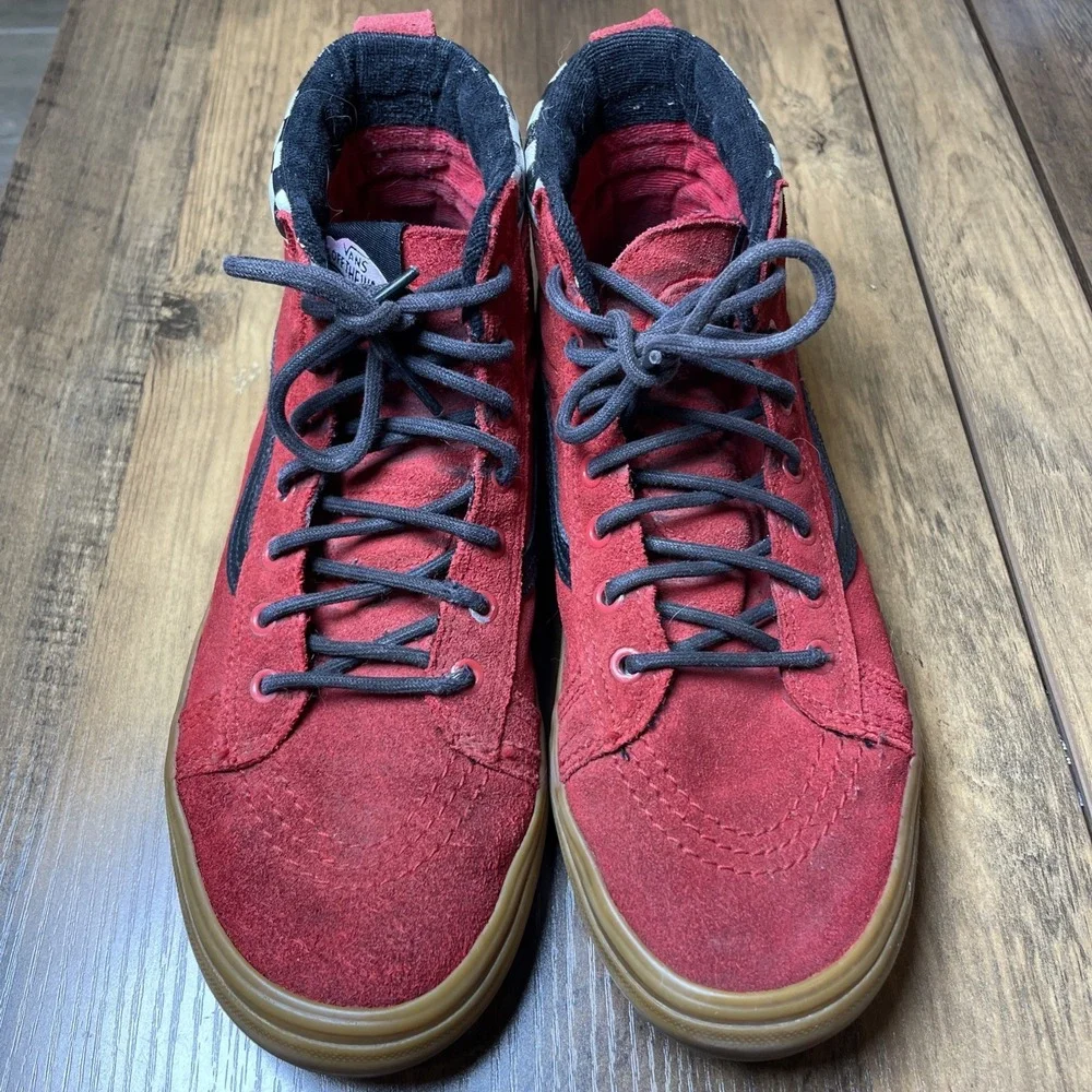 Vans Kids 6.5 Red Sk8-Hi Sneakers Skate Shoes Checkerboard Suede Gum Sole
